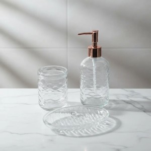 Kit Lavabo Porta Sabonete Líquido Bandeja E Pote De Vidro