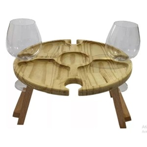 Petisqueira de Madeira com Suporte Dobrável para Taças