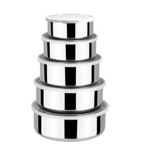 Conjunto de Potes Inox com Tampa 5 Peças 200ml a 1300ml