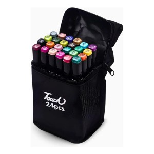 Conjunto Canetas Marcador Colorida Ponta Dupla Kit 24 Cores Estojo Escolar Canetinha