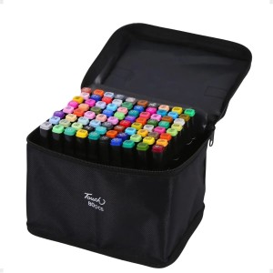 Conjunto Canetas Marcador Colorida Ponta Dupla Kit 80 Cores Estojo Escolar Canetinha