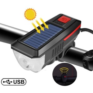 Farol P/ Bike Solar Recarregavel LED Com Buzina