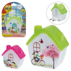 Abajur Luminária De Tomada Infantil Led Bivolt Casinha Verde